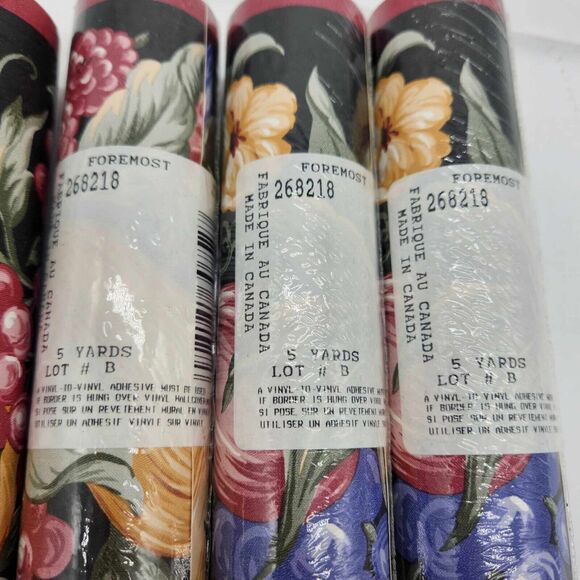 Foremost Wallpaper Border Black Floral 4 Rolls (1 opened) 268218 Pink Purple - Picture 5 of 8